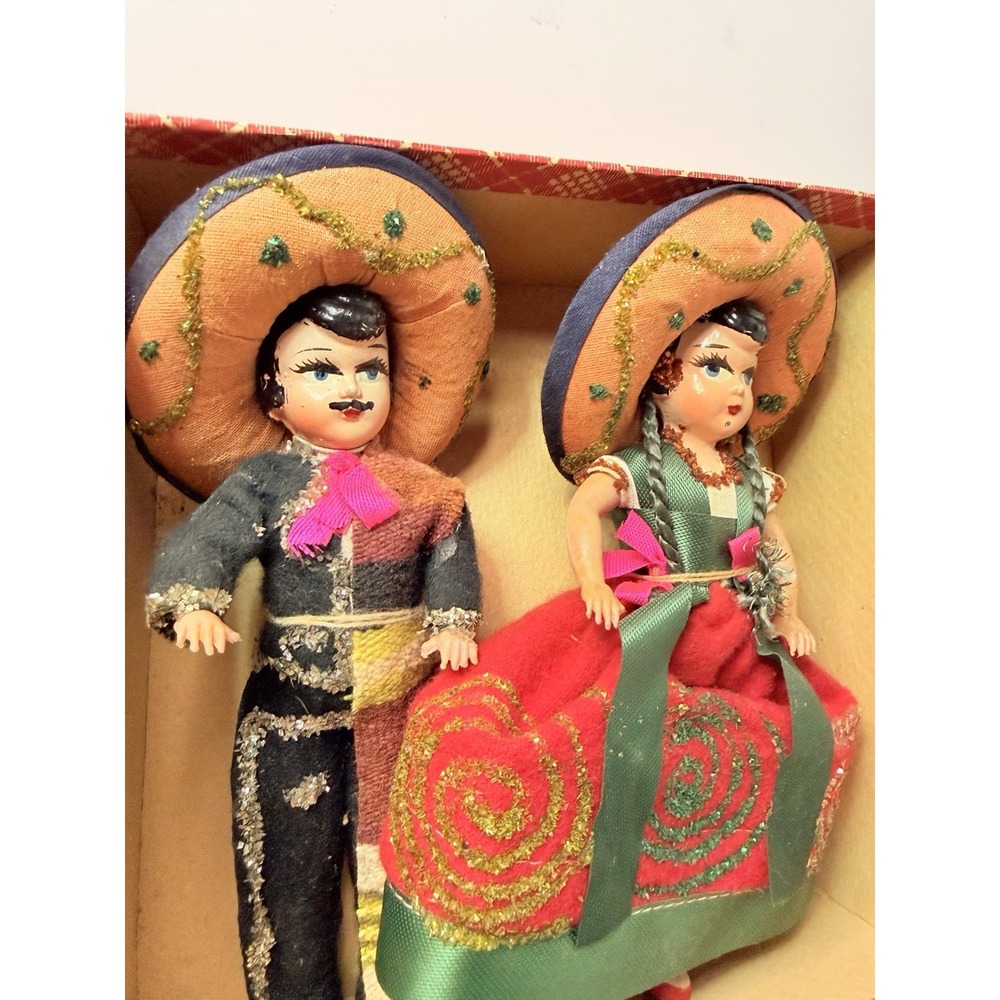 Vintage Mexican Folk Art Dolls Couple Man & Woman in Original Box Souvenir - Picture 2 of 5